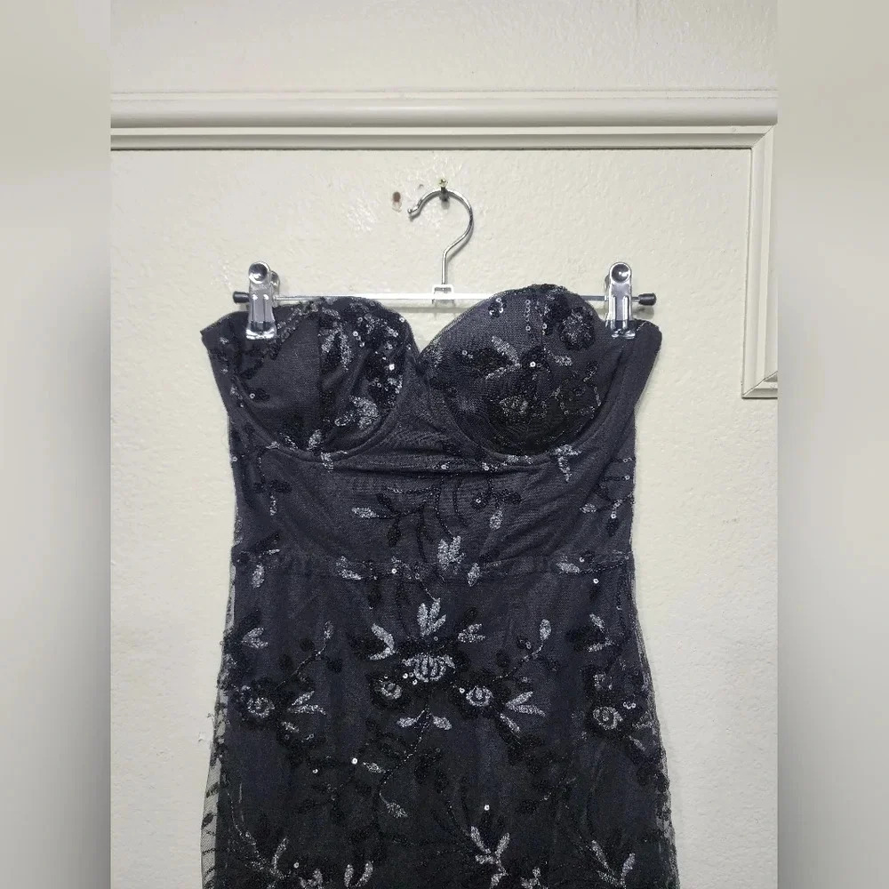 Lulus Confident Sensation Black Sequin Strapless Bustier Maxi Dress XS Wedding - Picture 8 of 11